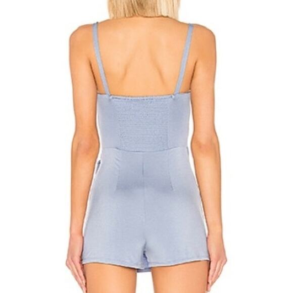 Privacy Please Romper Dress Sleeveless Tie Wrap Front Cutout Bodice Light Blue L - Picture 2 of 11